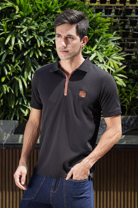 Men's Black Embroidery Logo Half Sleeve T-Shirt